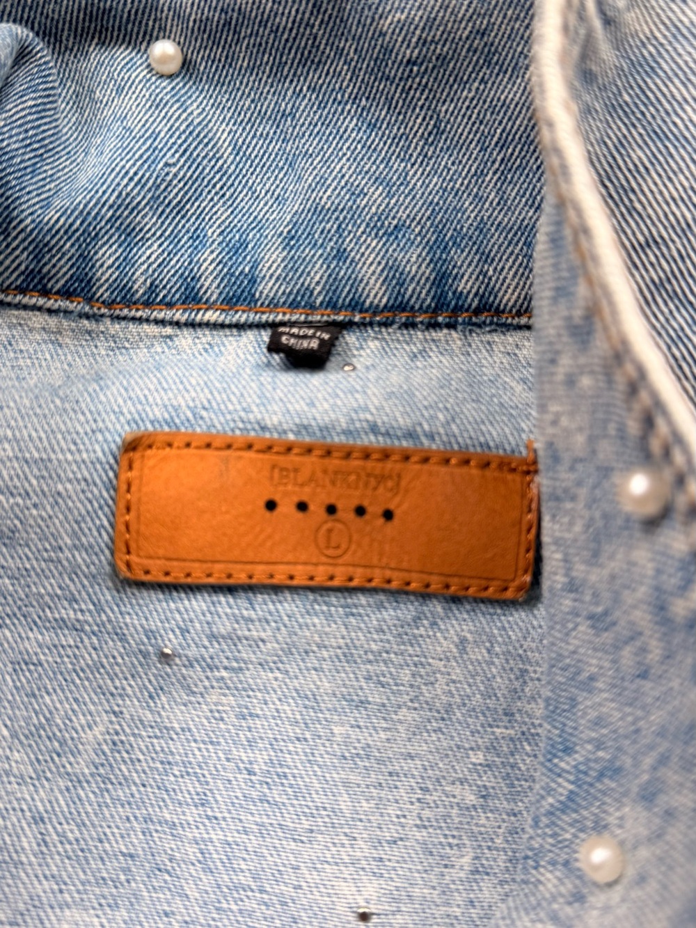 Blank NYC Light Blue Pearl-Embellished Denim Jacket - Picture 2 of 3